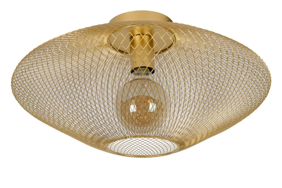 Lucide MESH - Plafonnière - Ø 45 cm - 1xE27 - Mat Goud / Messing - uitgezet